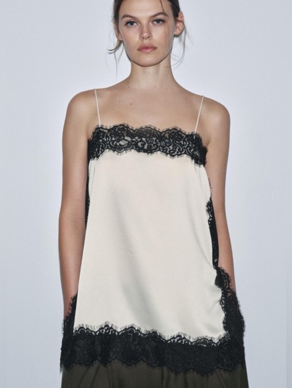 Zara NWT Satin Lace Top in Cream Black Size M - Picture 13 of 16